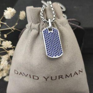 David Yurman Men's Sterling Silver 35mm Chevron Sapphire Dog Tag ** See Note **